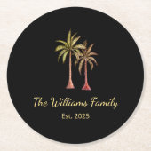 Dessous-de-verre Rond En Papier Plage tropicale Palmiers Simple été Noir (Devant)