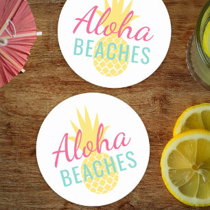 Dessous-de-verre Rond En Papier Plages Aloha Tropical Jaune Ananas