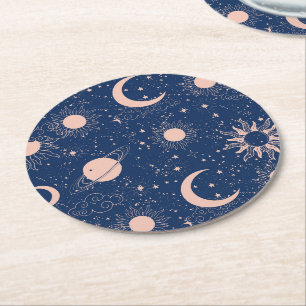 Dessous-de-verre Rond En Papier Planètes et étoiles Motif