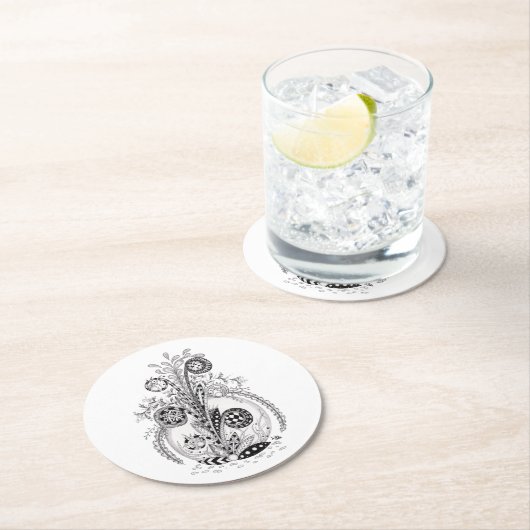 Dessous-de-verre Rond En Papier Plante florale en Tangle Design. (En situation)