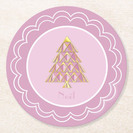 Dessous-de-verre Rond En Papier Plaque en papier Joyoux Noel rose (Devant)