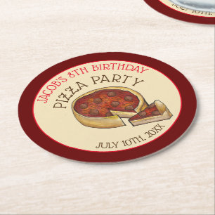 Dessous-de-verre Rond En Papier Plat profond Pepperoni Pizza Pie fête d'anniversai