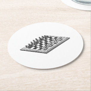 Dessous-de-verre Rond En Papier Plateau de jeu d'échecs et pièces d'échecs Art vin