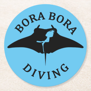 Dessous-de-verre Rond En Papier Plongée Sous-Marine Avec Raies Manta À Bora Bora