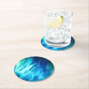 Dessous-de-verre Rond En Papier Plume Abstrait Bleu Vert