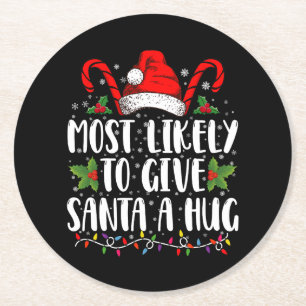 Dessous-de-verre Rond En Papier Plus Susceptible De Donner Un Câlin Au Père Noël E