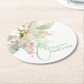 Dessous-de-verre Rond En Papier Poinsettia or rose pâle Joyeux Noël (Incliné)