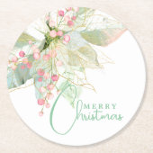 Dessous-de-verre Rond En Papier Poinsettia or rose pâle Joyeux Noël (Devant)