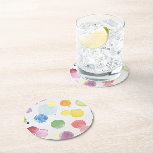 Dessous-de-verre Rond En Papier Points aquarelle 1 (En situation)