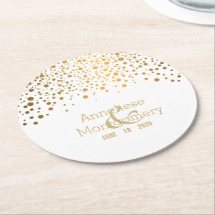 Dessous-de-verre Rond En Papier Points Confetti Gold élégants en blanc