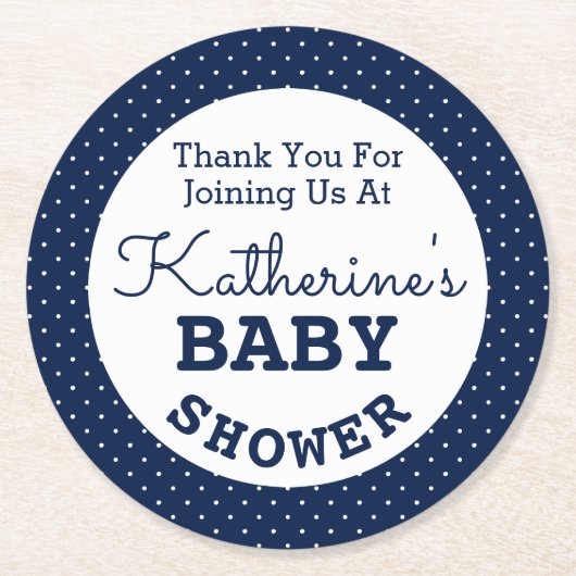 Dessous-de-verre Rond En Papier pois baby shower (Devant)