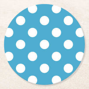 Dessous-de-verre Rond En Papier Pois blancs sur le Arrière - plan bleu de Peacock