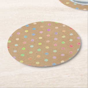 Dessous-de-verre Rond En Papier Pois colorés sur Arrière - plan papier Faux Kraft