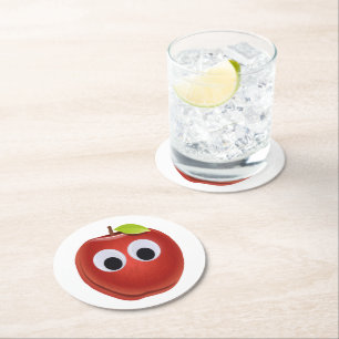 Dessous-de-verre Rond En Papier Pomme rouge drôle avec yeux de googly