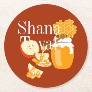 Dessous-de-verre Rond En Papier Pommes et miel Rosh Hashanah