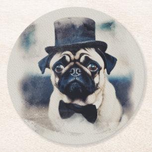 Dessous-de-verre Rond En Papier Portrait de Carlin vintage BLue Tux