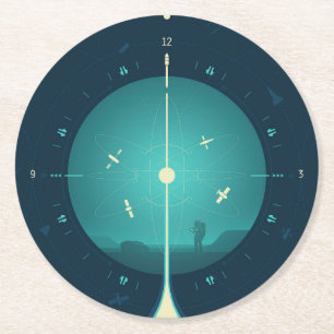Dessous-de-verre Rond En Papier Poster de l'horloge atomique Deep Space, version b