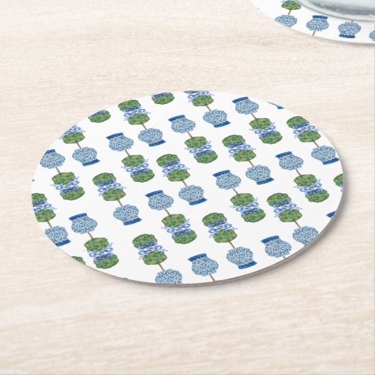 Dessous-de-verre Rond En Papier Pot à gingembre en chinoiserie Paniers topiaires (Incliné)