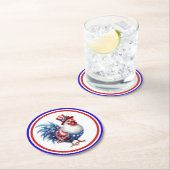 Dessous-de-verre Rond En Papier Poule patriotique du 14 juillet avec drapeau améri (En situation)