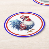 Dessous-de-verre Rond En Papier Poule patriotique du 14 juillet avec drapeau améri (Incliné)