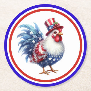 Dessous-de-verre Rond En Papier Poule patriotique du 14 juillet avec drapeau améri