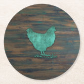 Dessous-de-verre Rond En Papier Poulet rustique (Teal) (Devant)