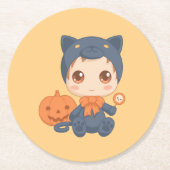 Dessous-de-verre Rond En Papier Première Halloween mignonne bébé noir costume de c (Devant)