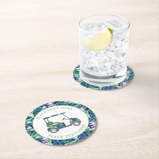 Dessous-de-verre Rond En Papier Preppy Golf Print Golf Cart (En situation)