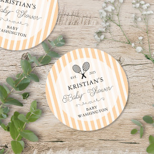 Dessous-de-verre Rond En Papier Preppy Orange Tennis Country Club Baby shower