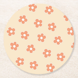 Dessous-de-verre Rond En Papier Preppy Peach White Hippie Flower Motif