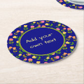 Dessous-de-verre Rond En Papier Pretty Blue Rose Pattern Custom Text (Incliné)