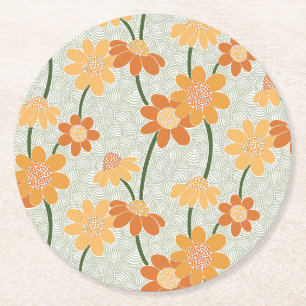 Dessous-de-verre Rond En Papier Pretty retro muted 1970 s flowers