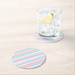 Dessous-de-verre Rond En Papier Printemps couleurs d'été en rayures