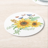 Dessous-de-verre Rond En Papier printemps de tournesol (Incliné)