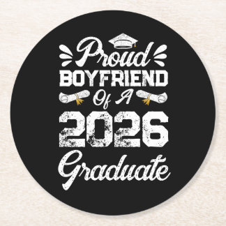 Dessous-de-verre Rond En Papier Proud Boyfriend of A Class 2026 Graduation Grad