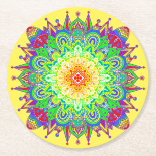 Dessous-de-verre Rond En Papier Psychedelic Zen Mandala Abstrait Art Paper Dessous