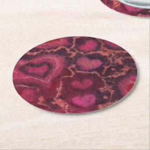 Dessous-de-verre Rond En Papier Puffy coeur romantique amour rose rouge valentines