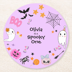 Dessous-de-verre Rond En Papier Purple Éffrayant Un mignon Halloween 1er Anniversa