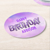 Dessous-de-verre Rond En Papier Purple Pink Bokeh Anniversaire (Incliné)