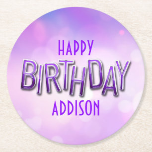 Dessous-de-verre Rond En Papier Purple Pink Bokeh Anniversaire