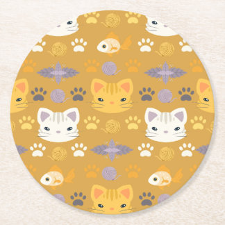Dessous-de-verre Rond En Papier Qu'est-ce que le Cool, chat Kitty en Jaune et Lava