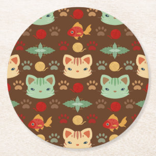 Dessous-de-verre Rond En Papier Qu'est-ce qui est cool, Kitty Cat dans des couleur