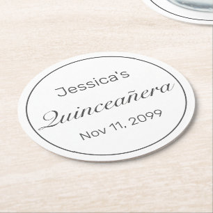 Dessous-de-verre Rond En Papier Quinceanera blanche minimaliste moderne