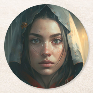 Dessous-de-verre Rond En Papier Rain hood girl