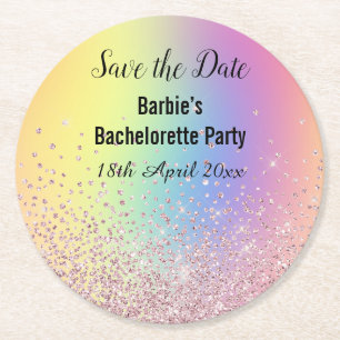 Dessous-de-verre Rond En Papier RAINBOW SPARKL ÉLÉGANT ENREGISTRER LA DATE Bachelo