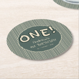 Dessous-de-verre Rond En Papier Rayures Vert Foncé 1er Anniversaire