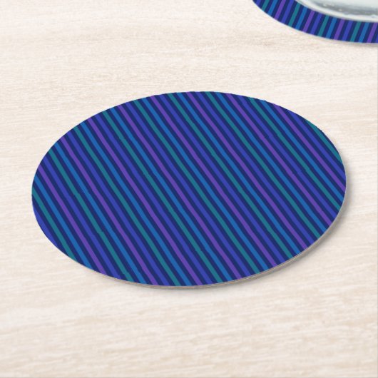 Dessous-de-verre Rond En Papier Rayures verticales bleu vert violet (Incliné)