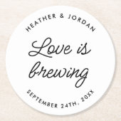 Dessous-de-verre Rond En Papier Réception de mariage Modern Love Is Brewing (Devant)