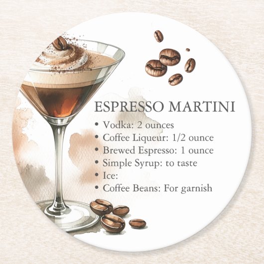 Dessous-de-verre Rond En Papier Recette de Martini Espresso (Devant)
