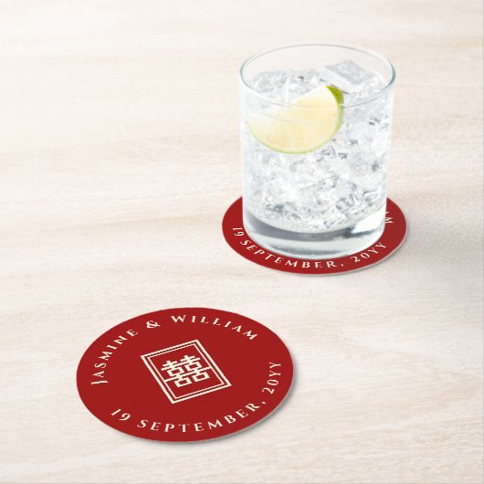 Dessous-de-verre Rond En Papier Rectangle classique Double Bonheur Mariage chinois (En situation)